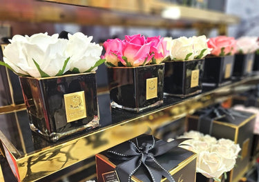 COUTURE SQUARE 4 ROSE BUDS BLACK GLASS GOLD - Ivory - SVB401